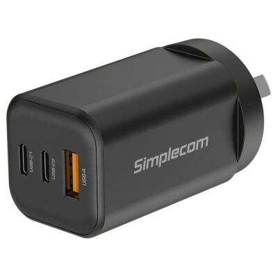 Simplecom CU365 3-Port PD 65W GaN Wall Charger Dual USB-C + USB-A for Phone Laptop