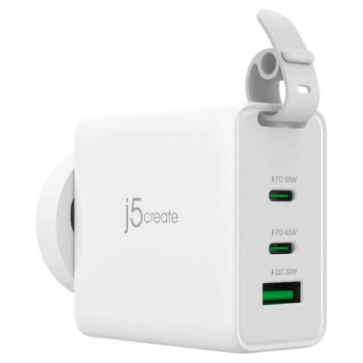 j5create 65W GaN USB-C 3-Port Travel Charger with changeable AC plugs