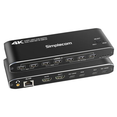 Simplecom KM590 2-Port USB-C Dual 4K HDMI Monitor KVM Switch and Docking Station
