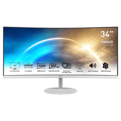 MSI PRO MP341CQ UWQHD 100Hz FreeSync Curved 34in Monitor White
