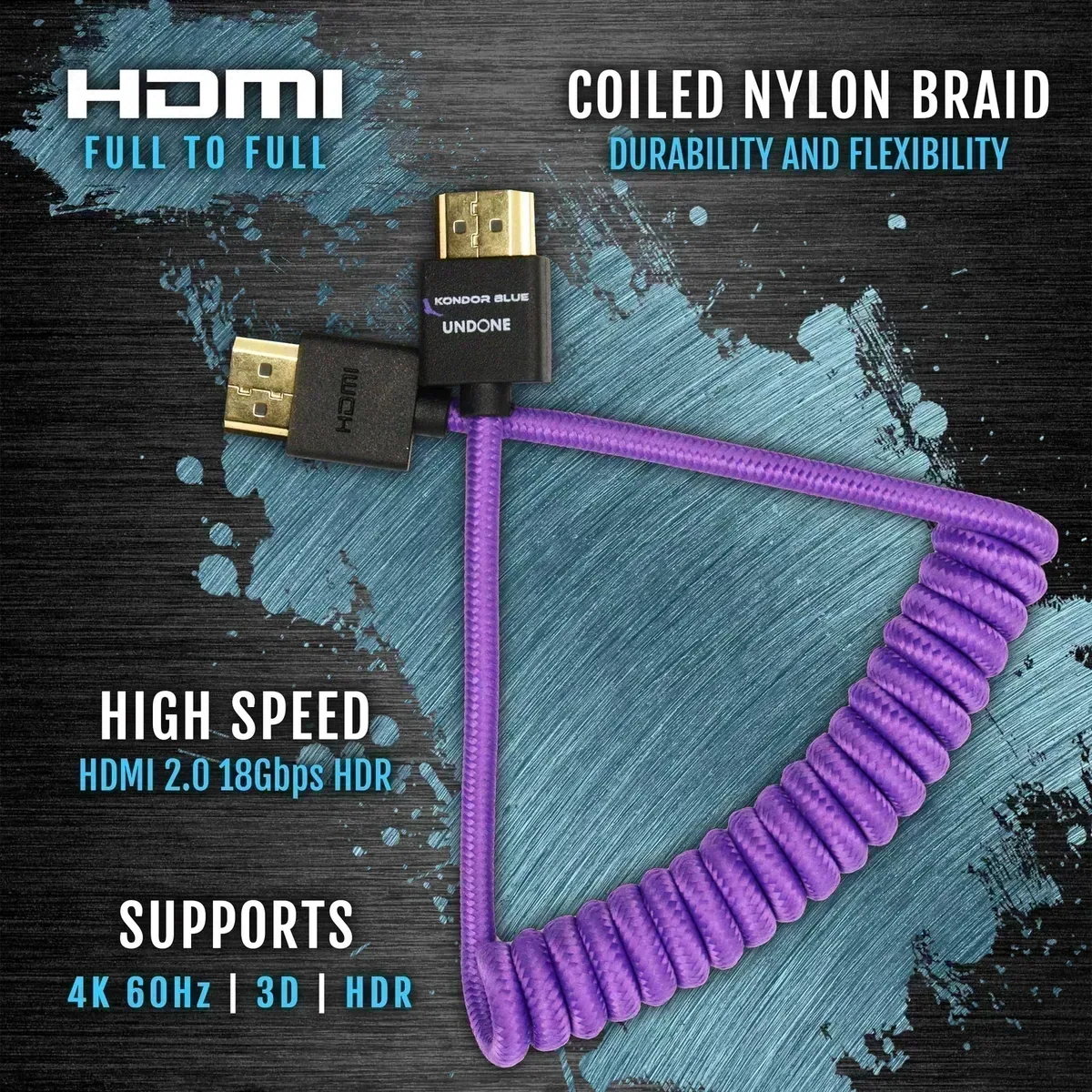 Kondor Blue Gerald Undone MK2 Coiled High-Speed HDMI Cable (30 to 60cm, Purple)