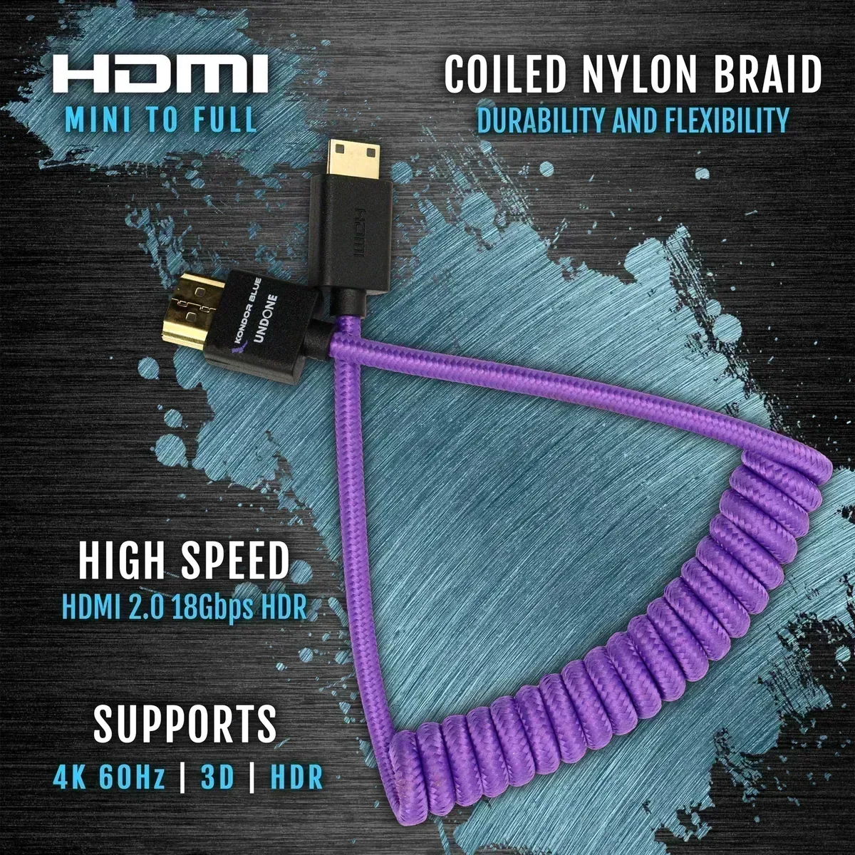Kondor Blue Gerald Undone MK2 Mini HDMI to Full HDMI Cable 30-60cm (12″-24″) Coiled (Purple)