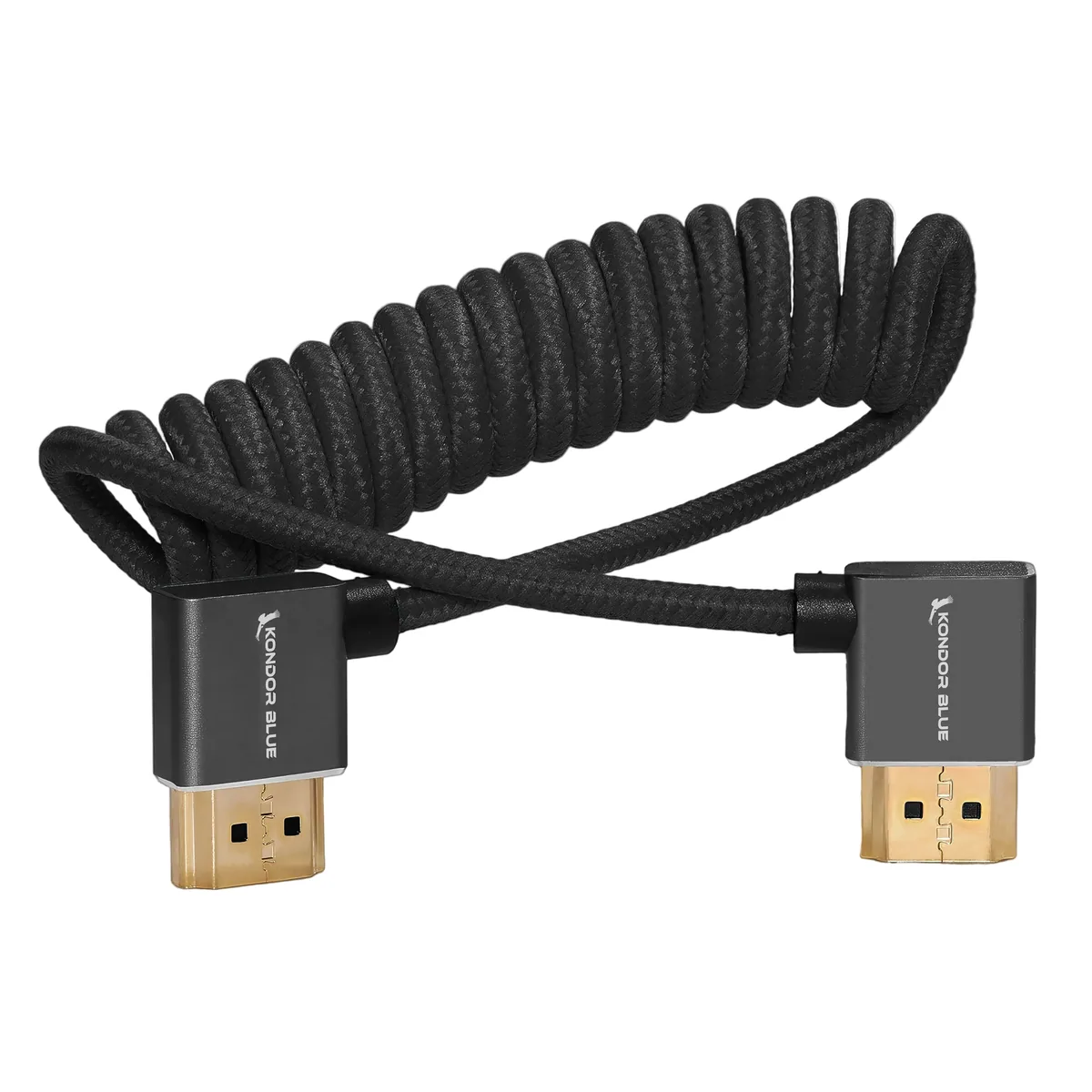Kondor Blue Coiled Right-Angle High-Speed HDMI Cable, Black 30-60cm (12-24″)