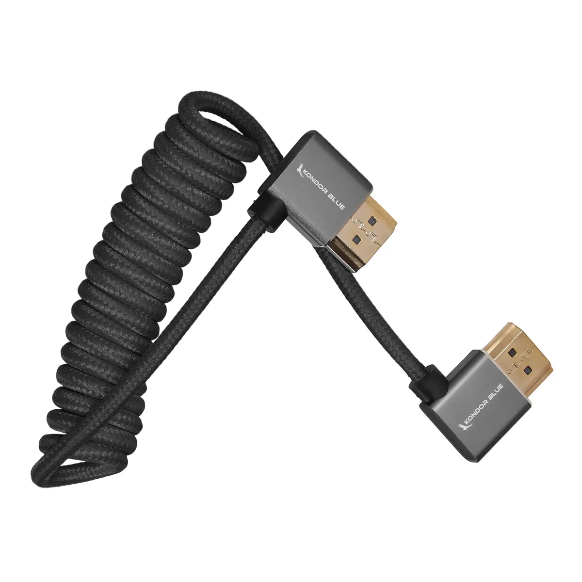 Kondor Blue Coiled Right-Angle High-Speed HDMI Cable, Black 30-60cm (12-24″)