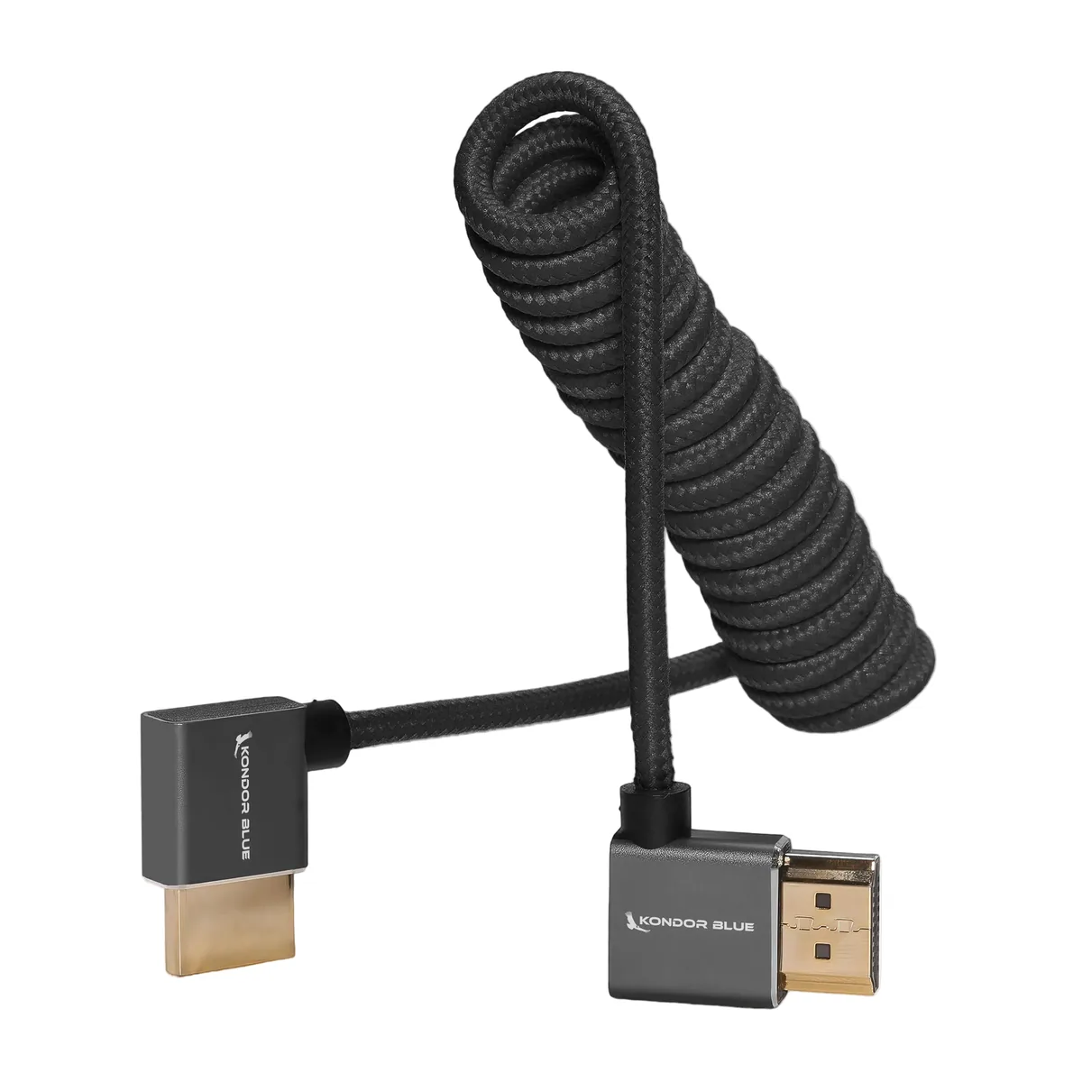 Kondor Blue Coiled Right-Angle High-Speed HDMI Cable, Black 30-60cm (12-24″)