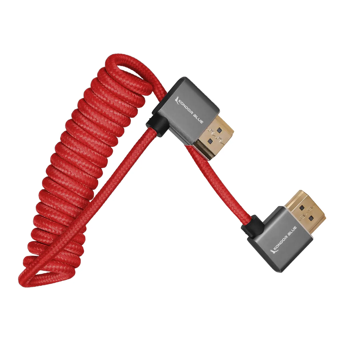 Kondor Blue Coiled Right-Angle High-Speed HDMI Cable, Black 30-60cm (12-24″)