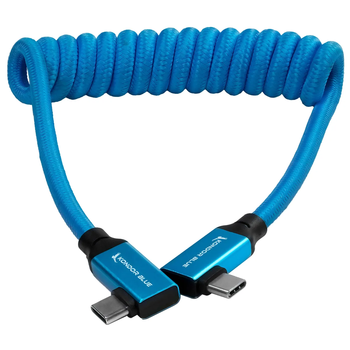 Kondor Blue 30 to 60cm Coiled USB-C Right Angle Braided Cable (Black)