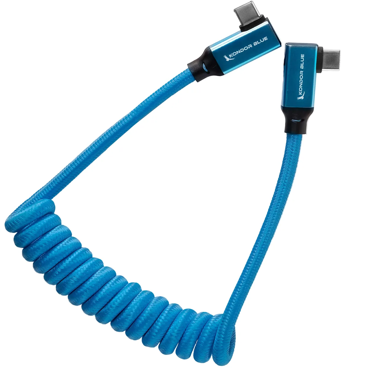 Kondor Blue 30 to 60cm Coiled USB-C Right Angle Braided Cable (Black)