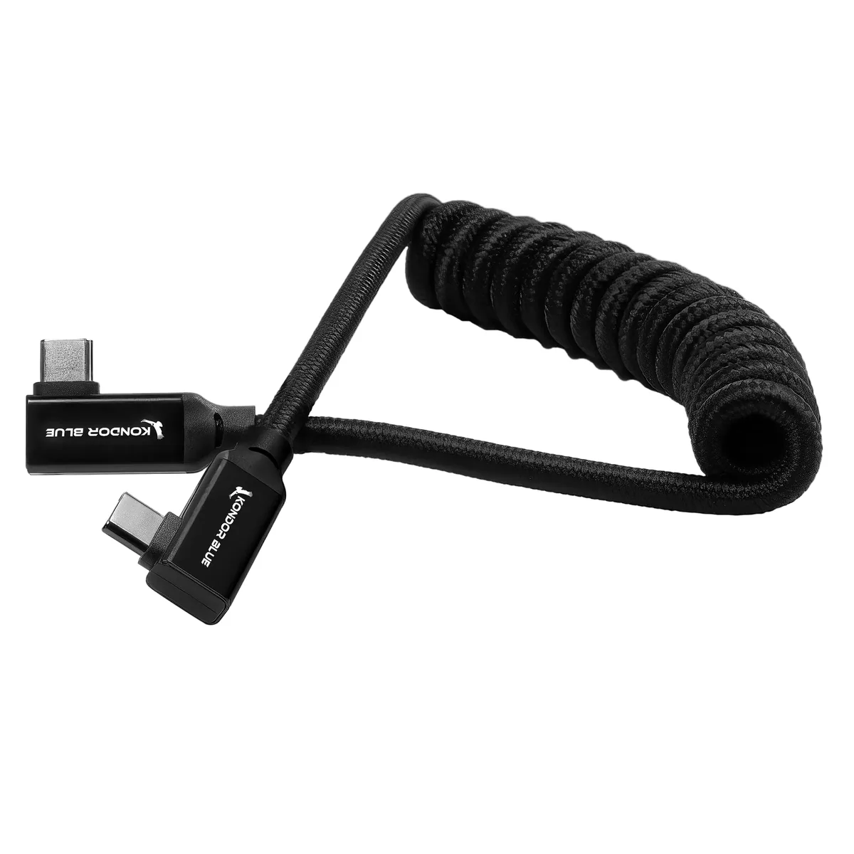 Kondor Blue 30 to 60cm Coiled USB-C Right Angle Braided Cable (Black)