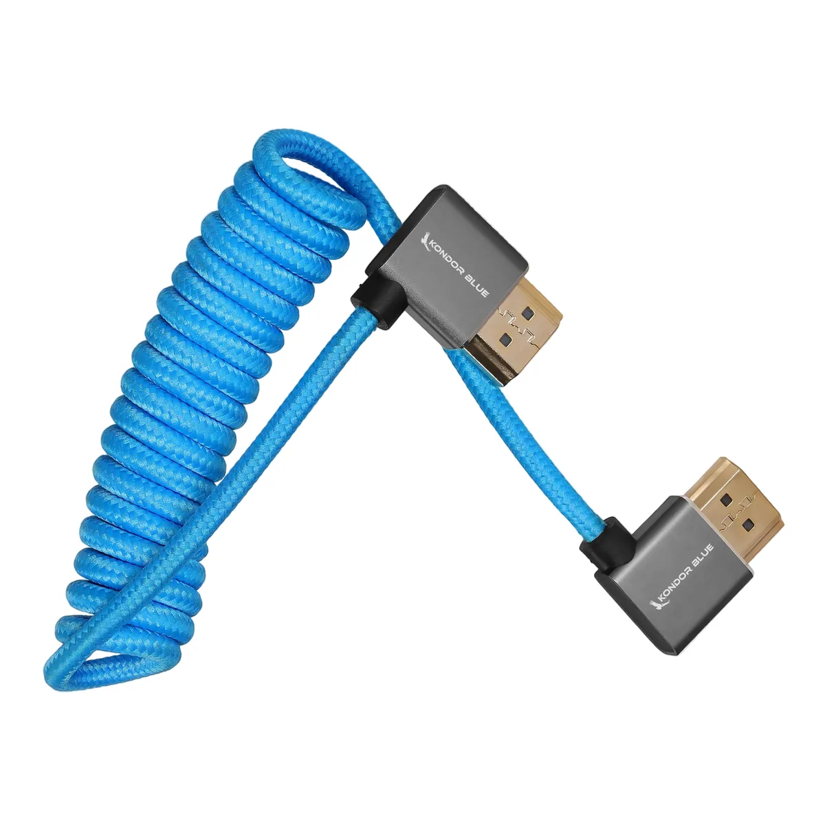 Kondor Blue Coiled Right-Angle High-Speed HDMI Cable (Kondor Blue, 30 to 60cm)