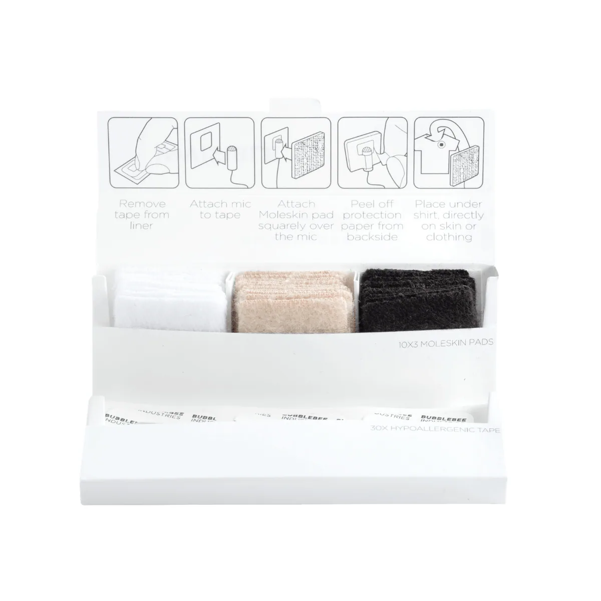 Bubblebee Industries Moleskin Invisible Lavalier Microphone Covers (10 Black / 10 Beige / 10 White)