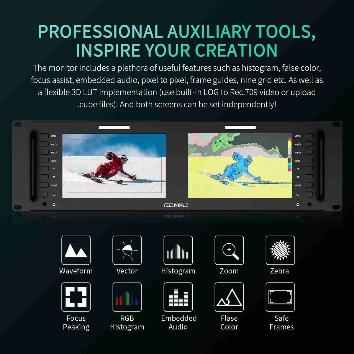 FeelWorld D71 PLUS Dual 7″ 3 RU Rackmount 4K HDMI/SDI Monitor