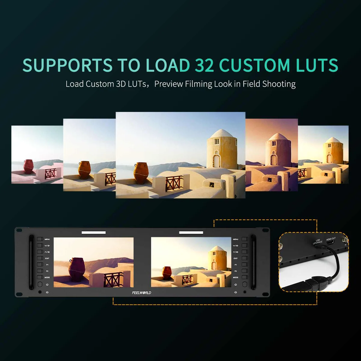 FeelWorld D71 PLUS Dual 7″ 3 RU Rackmount 4K HDMI/SDI Monitor