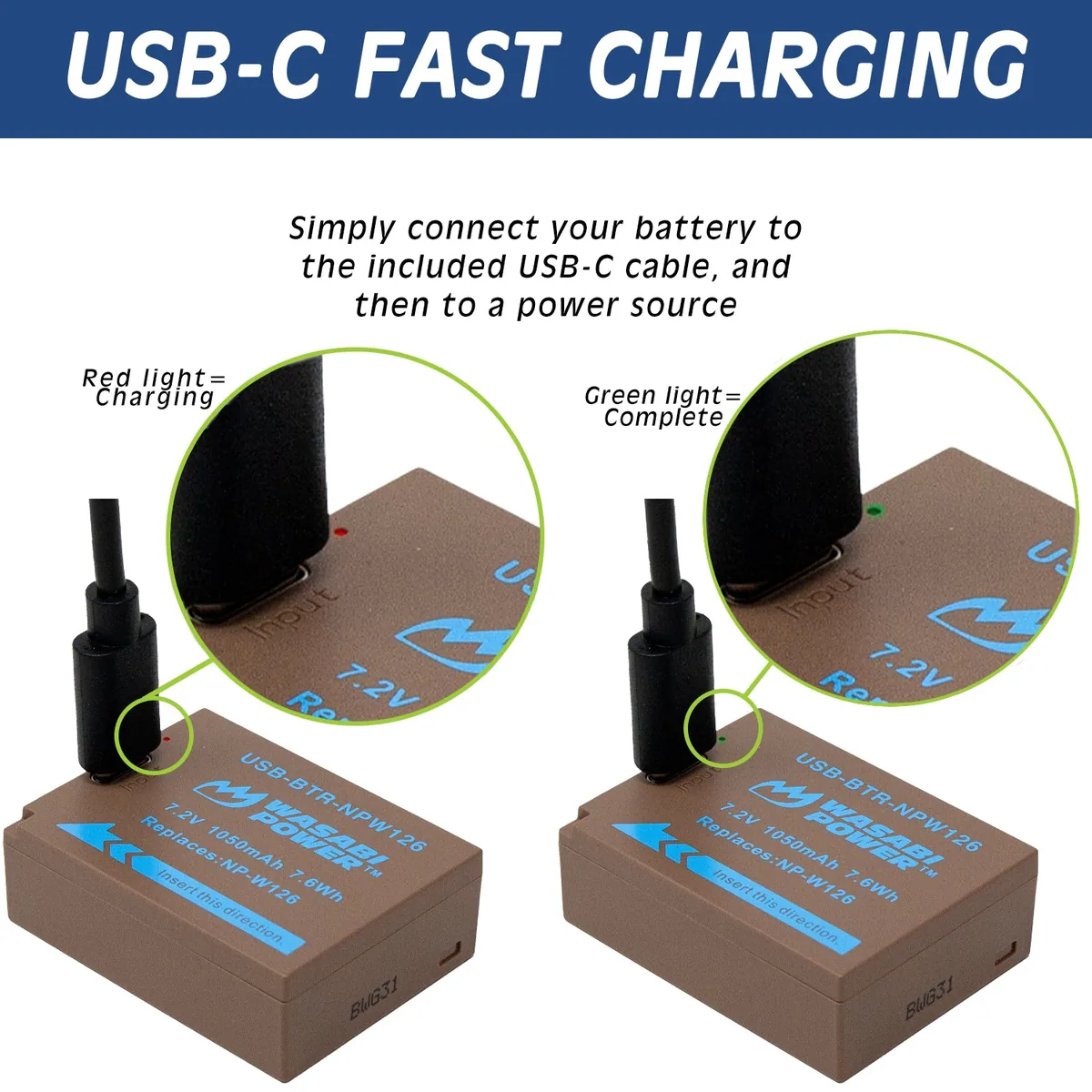 Wasabi Power NP-W126 Battery (USB-C Charging)