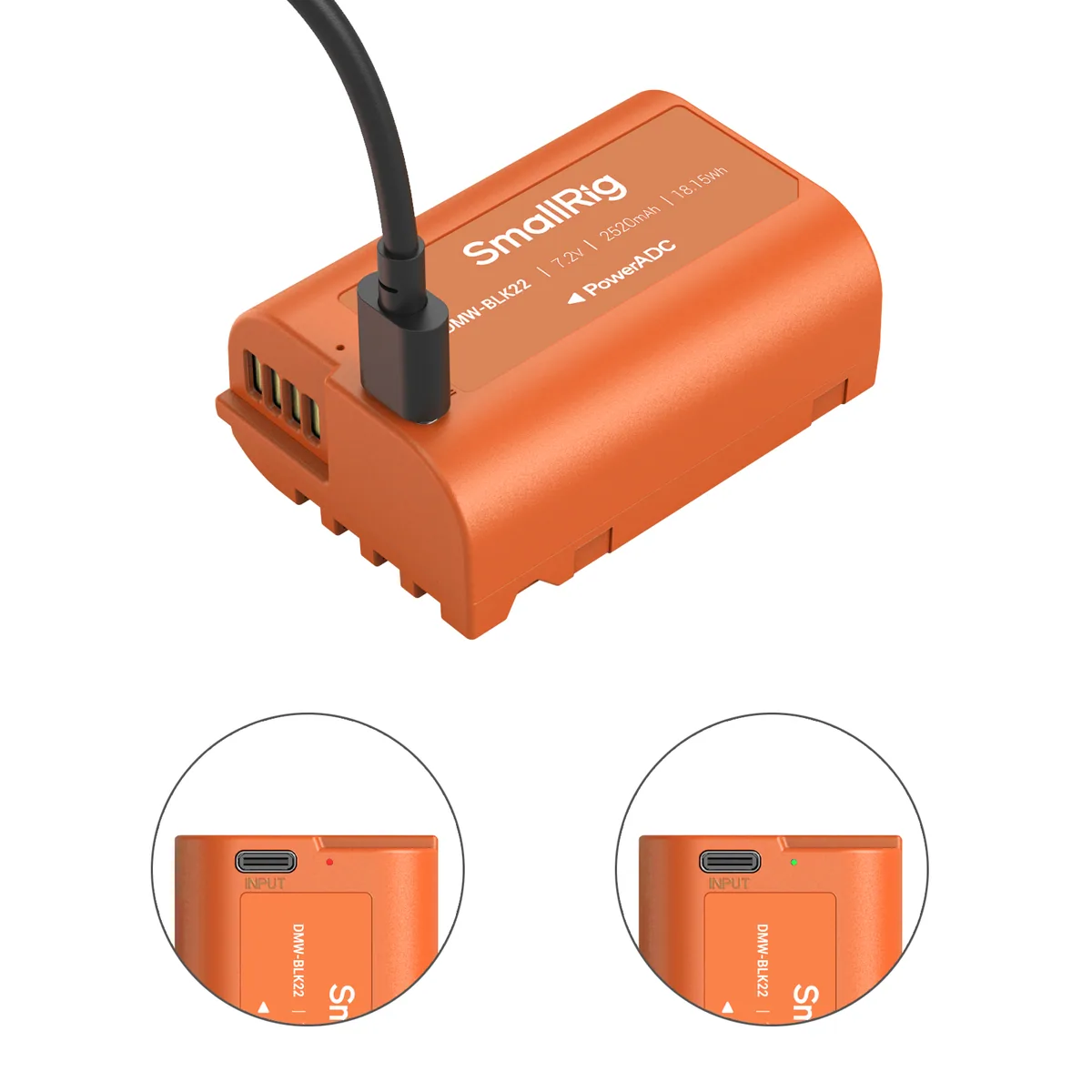 SmallRig 4979 DMW-BLK22 USB-C Rechargeable Camera Battery (Orange)