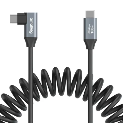 SmallRig 4792 Straight USB-C to Angled USB-C Coiled Data Cable (35cm)