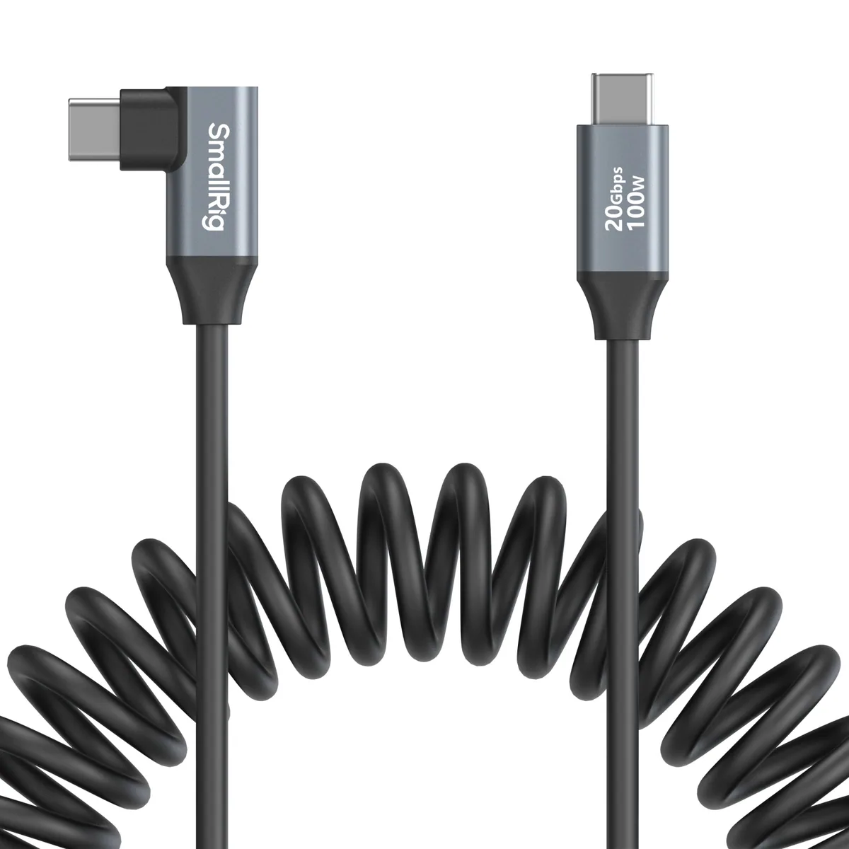 SmallRig 4792 Straight USB-C to Angled USB-C Coiled Data Cable (35cm)