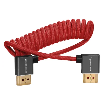 Kondor Blue Coiled Right-Angle High-Speed HDMI Cable (Cardinal Red, 30 to 60cm)