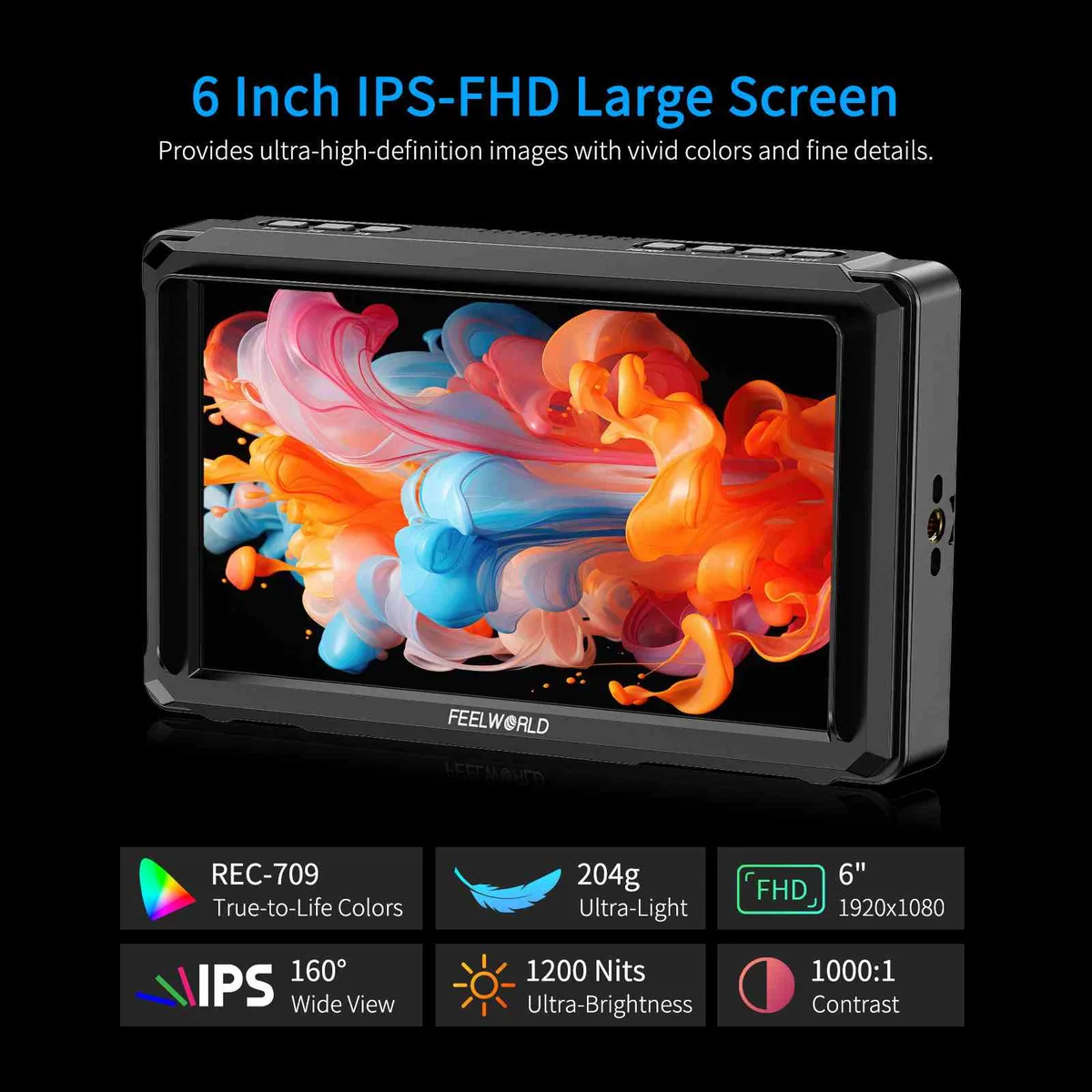 FeelWorld FW568 PRO 6″ High-Bright On-Camera 4K HDMI Monitor
