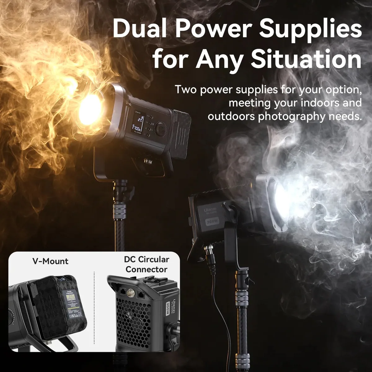 Ulanzi VL-200Bi 200W V-Mount Video Light with Power Supply