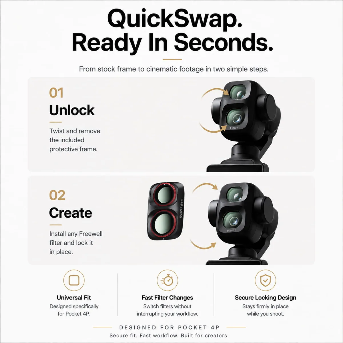 Freewell Bright Day Filters for Osmo Pocket 4P (4 Pack, Black)
