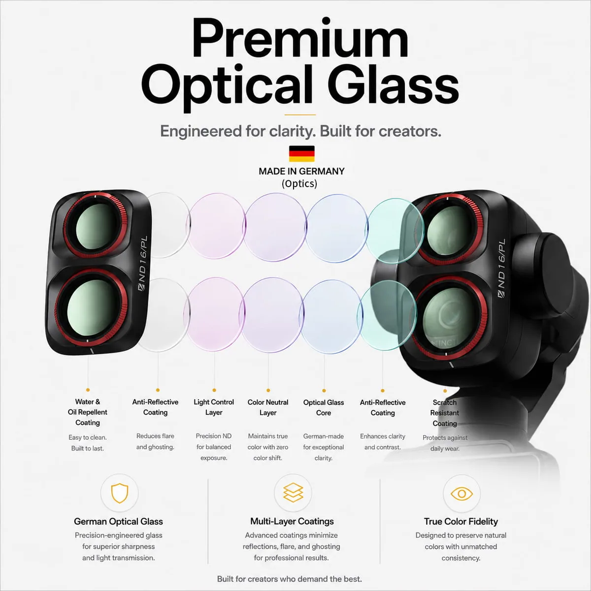 Freewell Bright Day Filters for Osmo Pocket 4P (4 Pack, Black)