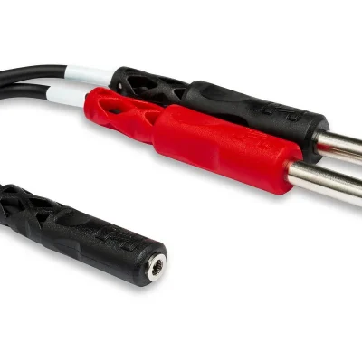 Hosa YMP-434 Stereo Mini (3.5mm) Female to 2x 1/4″ Mono Male Y-Cable – 6″