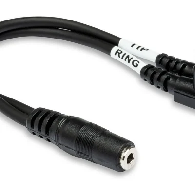 Hosa YMM-492 Stereo 3.5mm Mini Female to 2 Mini Mono Right-Angle Male Y-Cable – 6″
