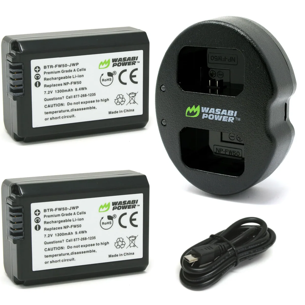 Wasabi Power Battery and Dual USB Charger for Sony NP-FW50 (2-Pack)