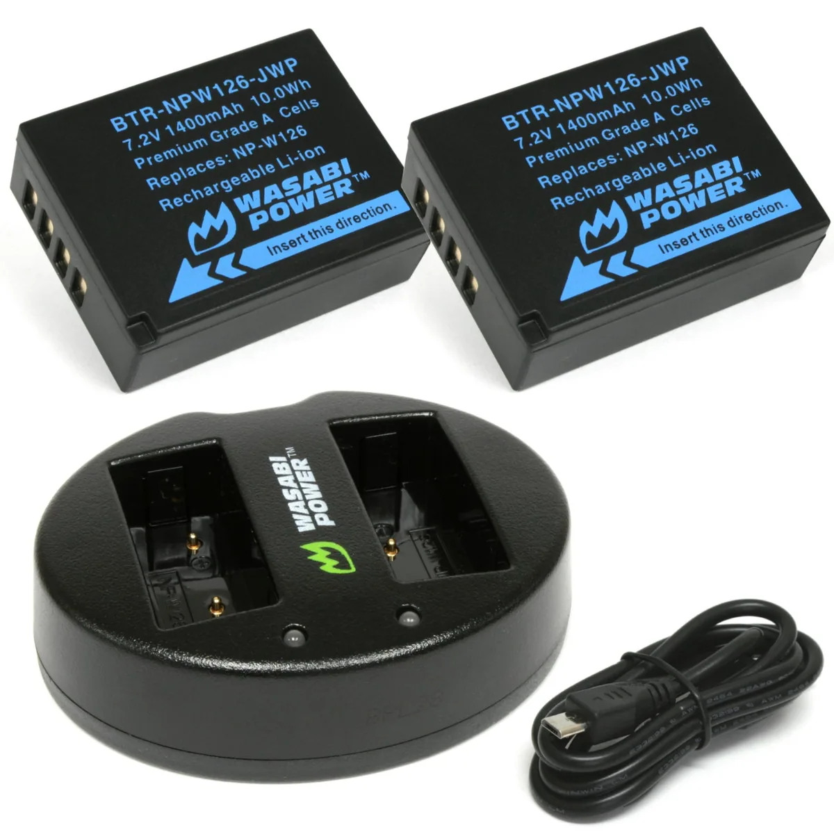 Wasabi Power Battery (2-Pack) and Dual USB Charger for Fujifilm NP-W126, NP-W126S
