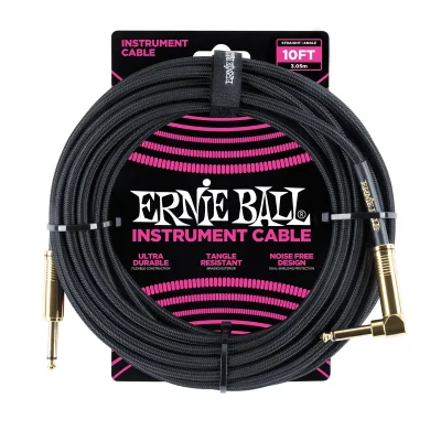 Ernie Ball 10′ Braided Straight / Angle Instrument Cable – Black