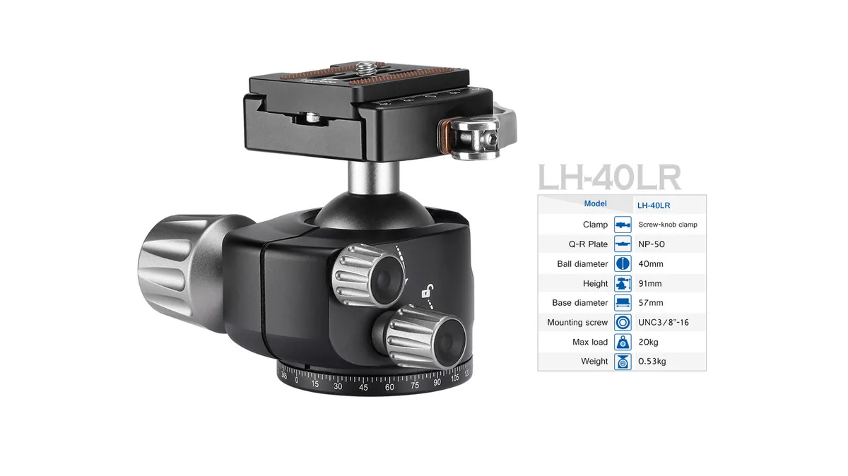 Leofoto LH-40LR Low Profile Ball Head with Quick Release Clamp