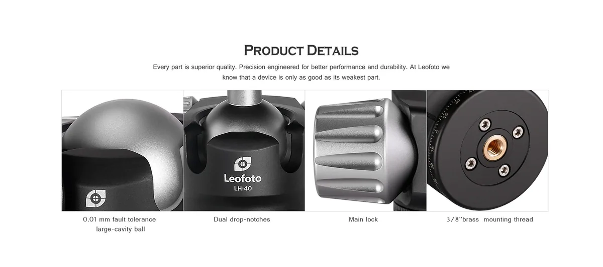 Leofoto LH-40LR Low Profile Ball Head with Quick Release Clamp