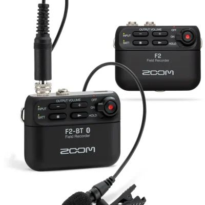 Zoom F2 Ultracompact Portable Field Recorder with Lavalier Microphone (Black)