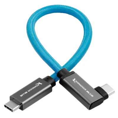 Kondor Blue USB C to USB C High Speed Cable for SSD Recording (Right Angle, 21.5cm)