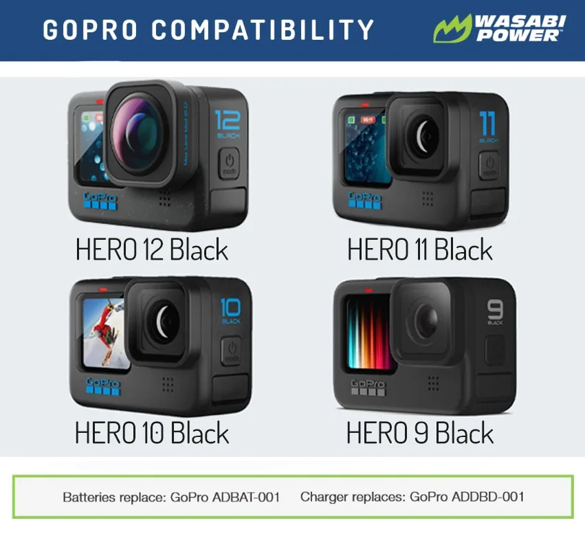 Wasabi GoPro Hero 9/10/11/12 Black Battery (2-Pack) and Charger
