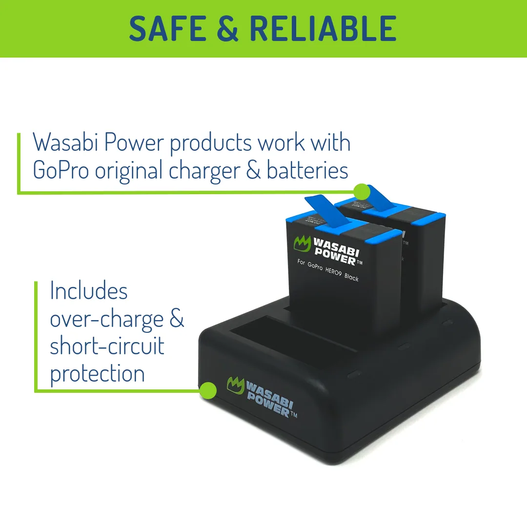 Wasabi GoPro Hero 9/10/11/12 Black Battery (2-Pack) and Charger