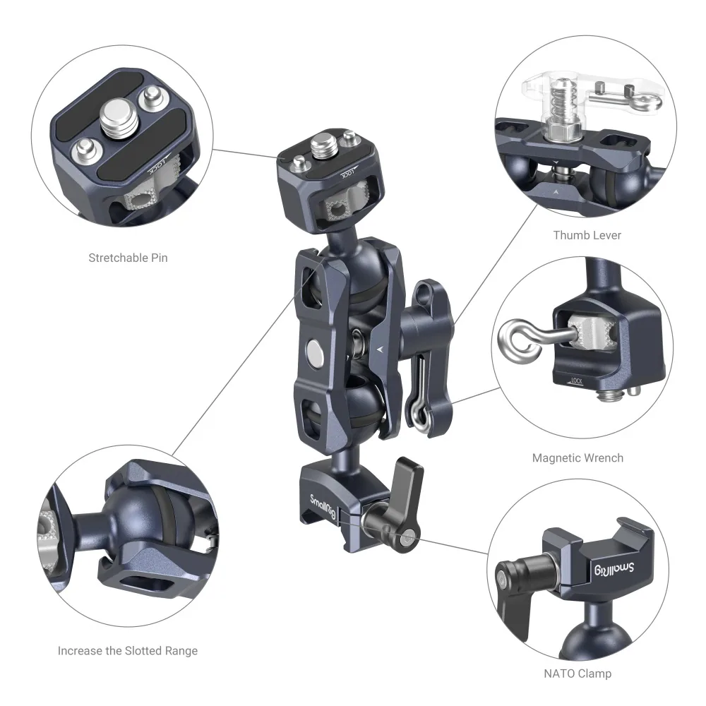 SmallRig 3875 Magic Arm with Dual Ball Heads (1/4″-20 Screw and NATO Clamp)