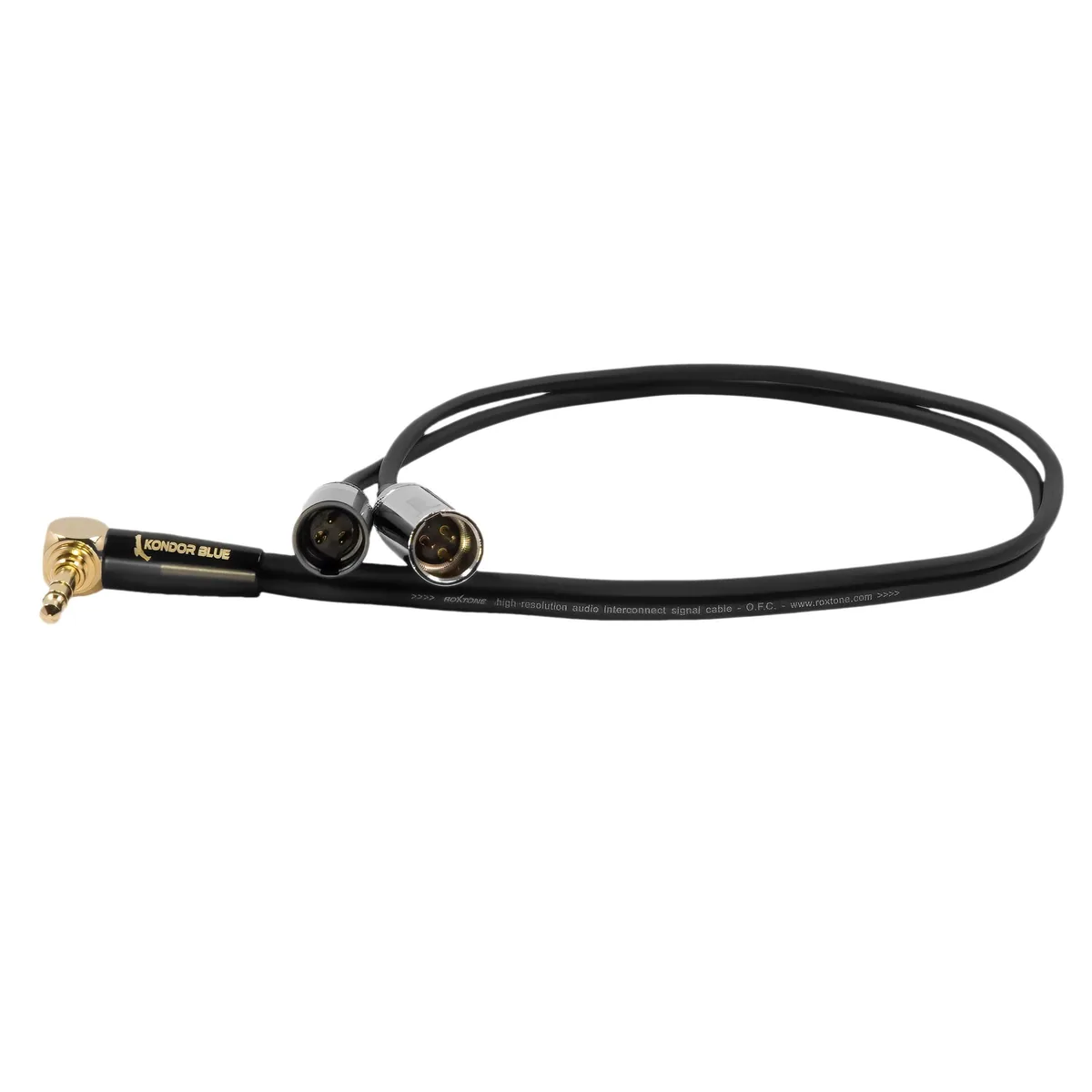 Kondor Blue 3.5mm Stereo to Dual Mini-XLR Audio Splitter (Right Angle)
